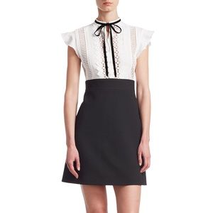 Maje Runo Ruffled Cap-Sleeve Lace Inset Mini Dress